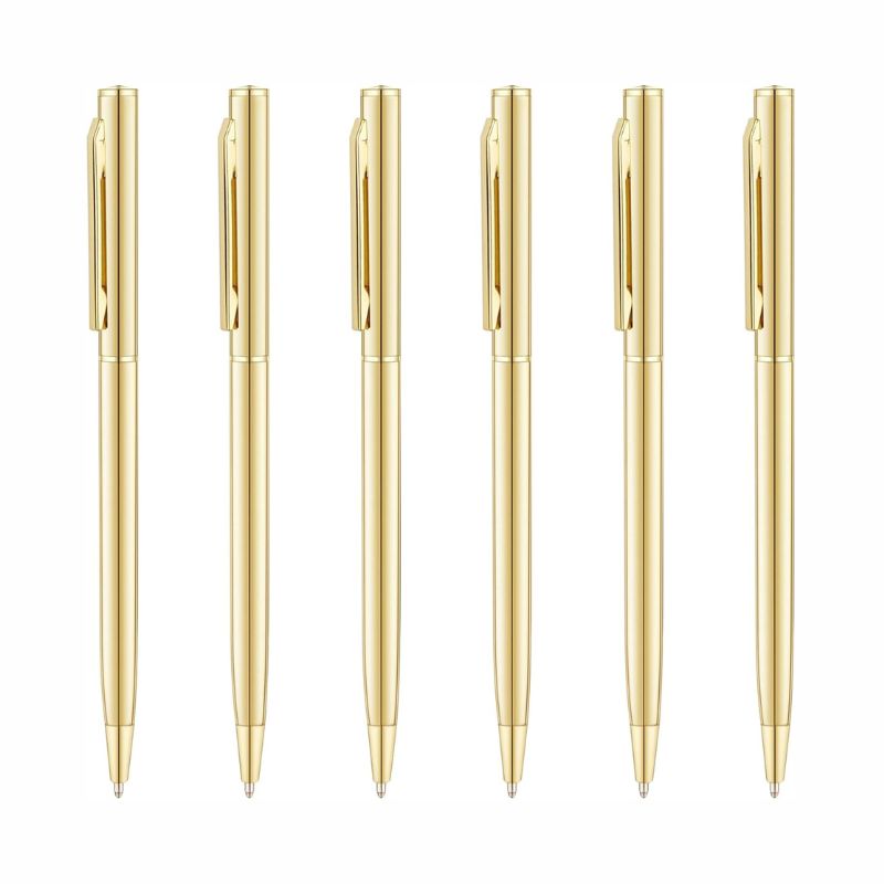 Gold Slim Ballpoint Pens Black ink Medium Point(1 mm) (6PCS)